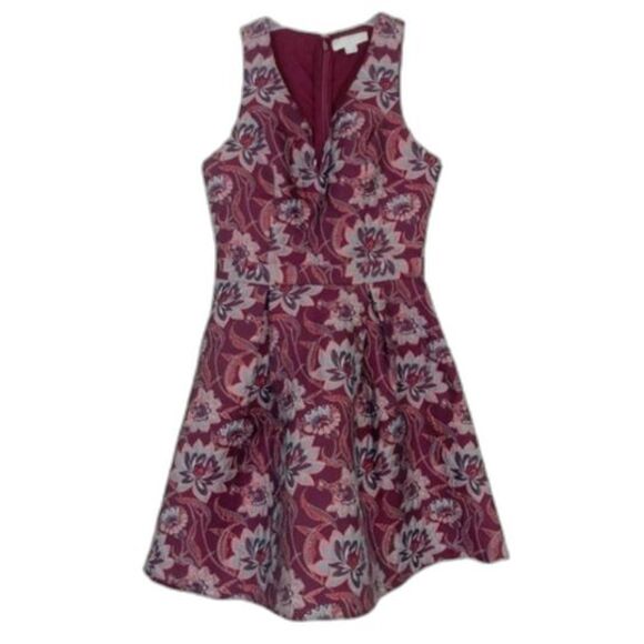 Francesca's Bordeaux Floral Brocade Satin Fit & Flare Dress, Size M (6-8) VGUC - Picture 1 of 7
